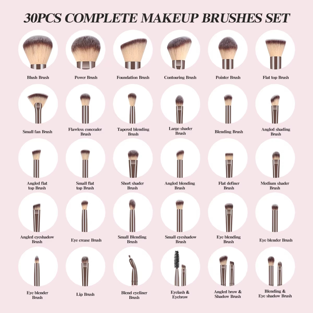 34PCS Makeup Tools Kit 30PCS Foundation Eyeshadow Blush Makeup Brush Cosmetic Makeup Remover Puff Sponge Set with Bag