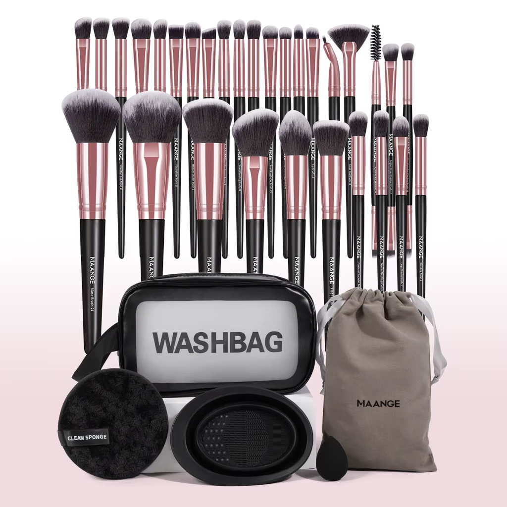 34PCS Makeup Tools Kit 30PCS Foundation Eyeshadow Blush Makeup Brush Cosmetic Makeup Remover Puff Sponge Set with Bag